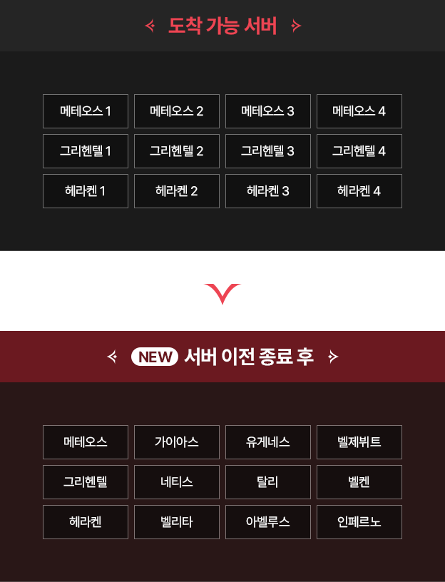 도착 가능 서버, NEW 서버 이전 종료 후